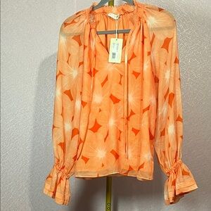 Ramy Brook Orange Floral Print Peasant Top